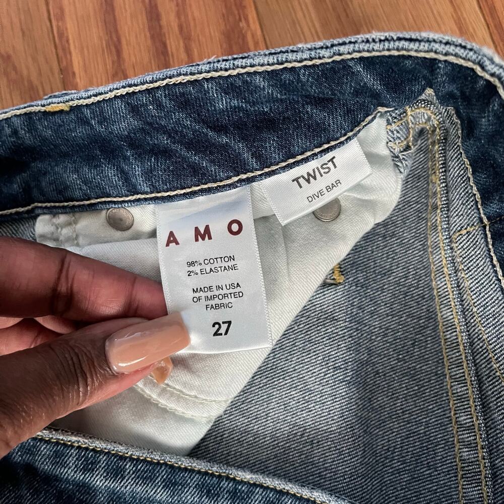 AMO Dive Bar Twist Denim Jeans Womens 27 Blue Mid Rise Distressed Grunge Edgy - Picture 5 of 10